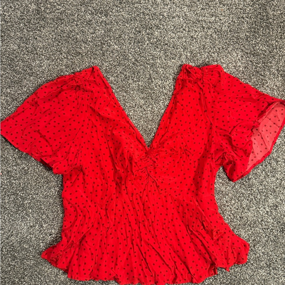 a new day Red and Black Polka Dot Blouse